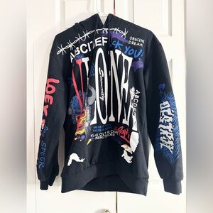 Vlone Obscene Dream ABCDEF Graffiti Print Hoodie - Large